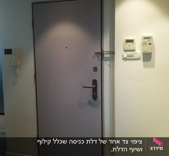 דלת מתכת עם ידית כסופה ומנעול